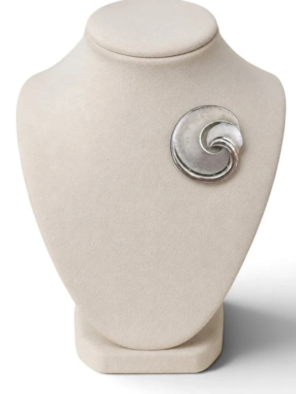 Vintage Crown Trifari Signed Brushed Silver Atomic Swirl Brooch